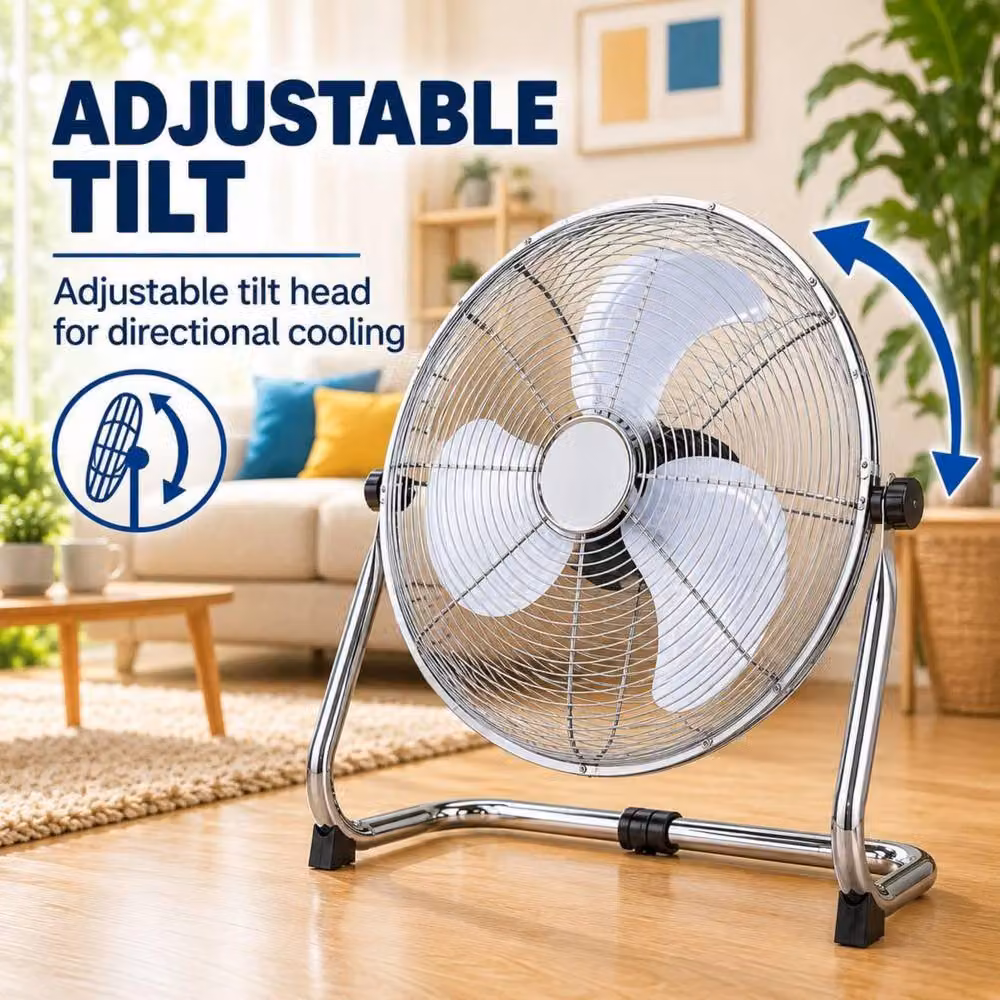 Dyzi 16 Inch 45W Metal High Velocity Floor Fan with Adjustable Tilt, Silver – 3