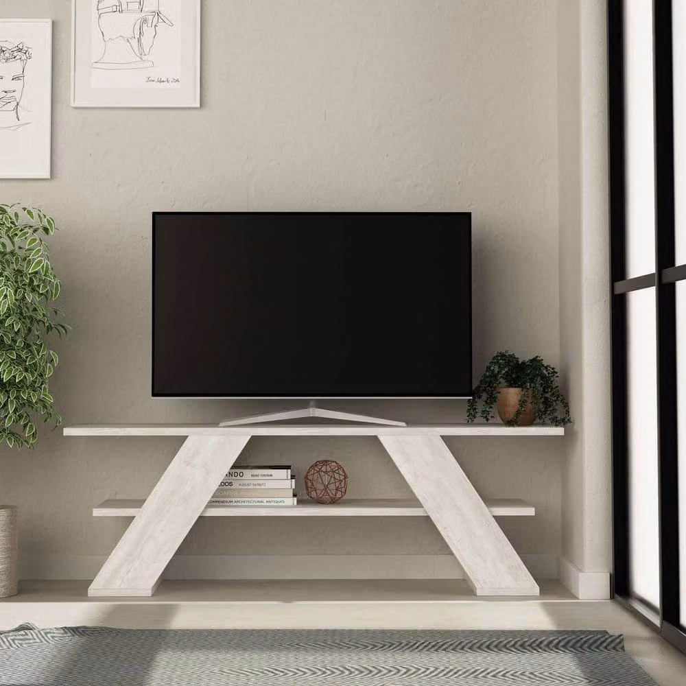 CALICOSY White Modern Wall Mounted TV Stand with 3 Shelves, W: 120 cm, D: 40 cm, H: 33.5 cm – 2