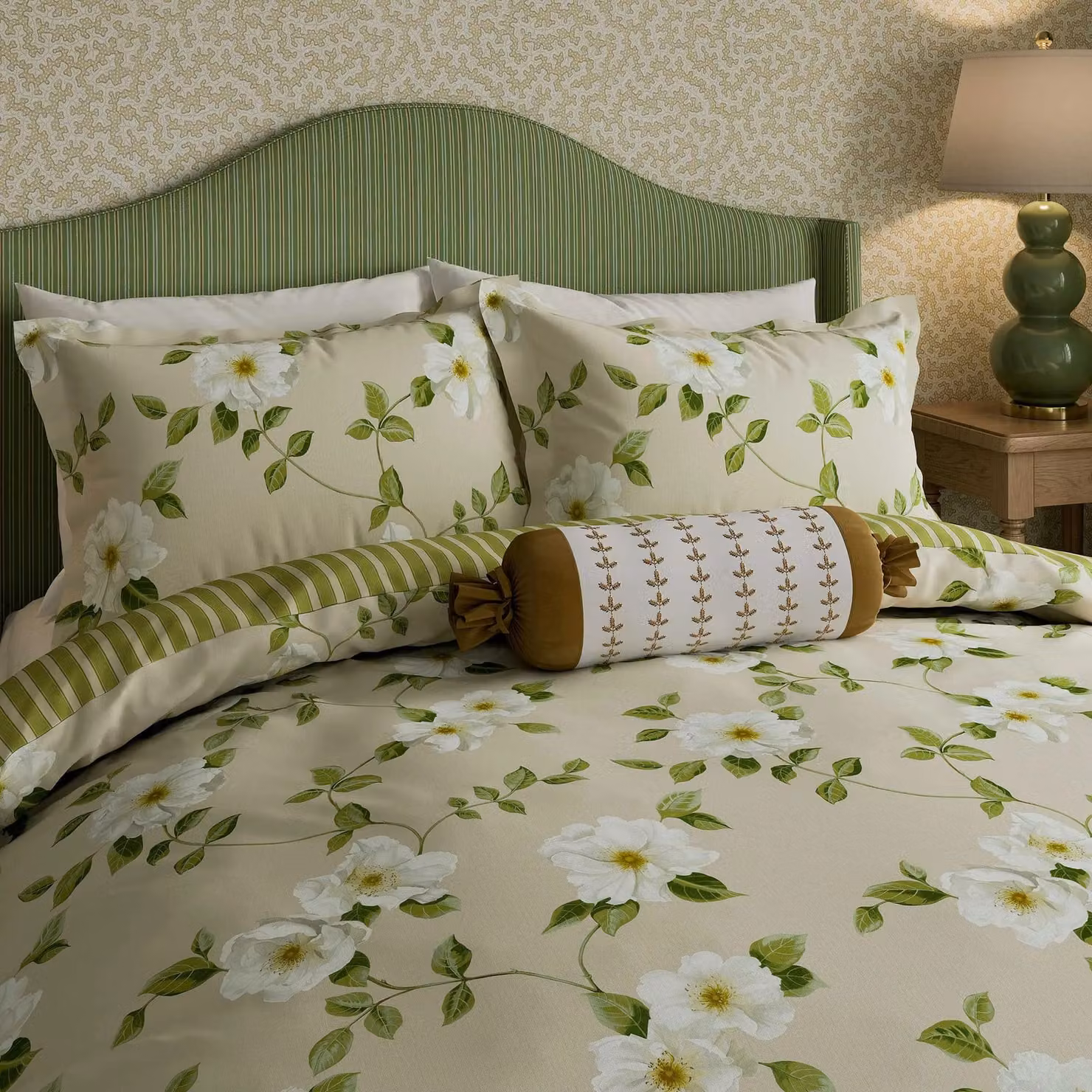 Sanderson Birds & Berries / Poets Rose Cotton Bolster Cushion, Gold, W: 70 cm, H: 30 cm – 2