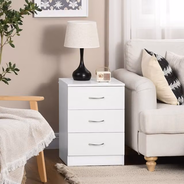 HOMCOM Modern 3 Drawer Wooden Nightstand in White