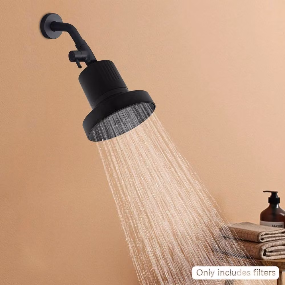 VOGREX 5 Inch Round Filtered Shower Head with Built-In Water Filter in Matt Black – 1