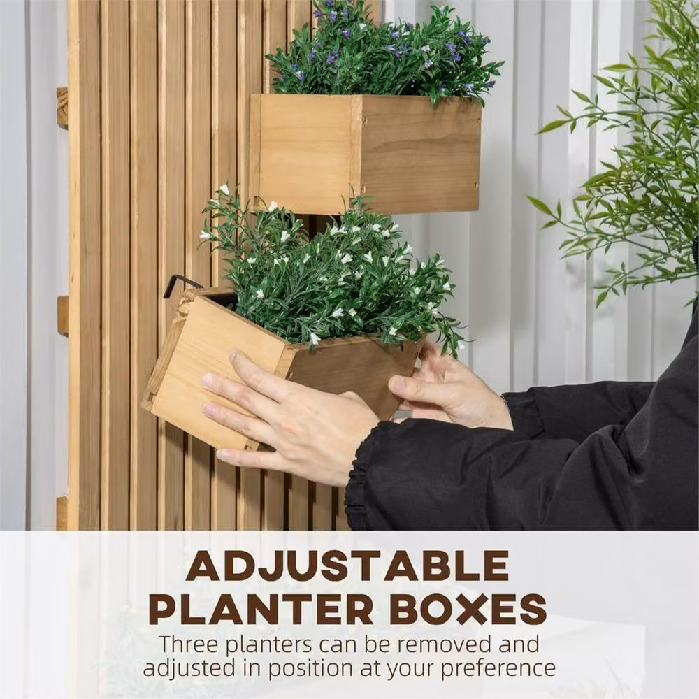 Nordara Wall Mounted Garden Planter Trellis with 3 Movable Boxes in Natural Brown – 3