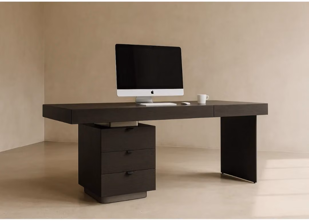 Tommy Franks Modern Oak Writing Desk in Brown and Black, W/D/H: 180 x 60 x 70.5 cm