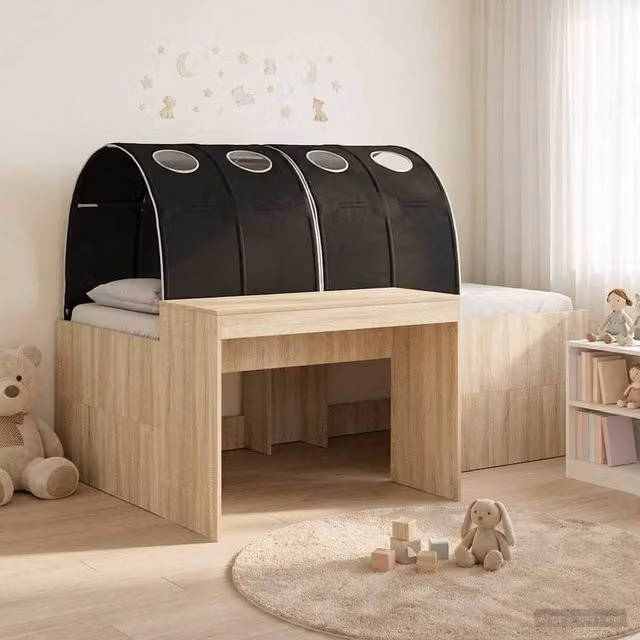Berkfield Home Kids High Bed Frame with Desk, 3 Piece Set in Sonoma Oak and Black – 1