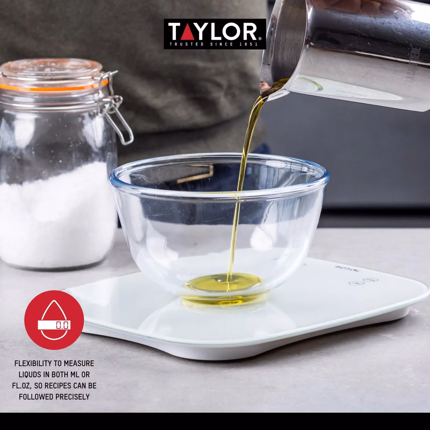 Taylor Pro Digital Kitchen Food Scales with Waterproof White Glass Design and 14 kg Capacity – 9
