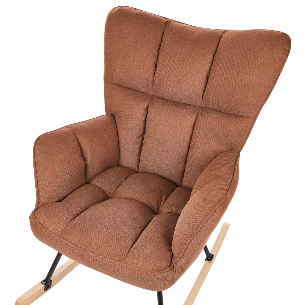 Wyld and Coco Brown Biscuit-Tufted Rocking Chair with Rubberwood Legs – 4