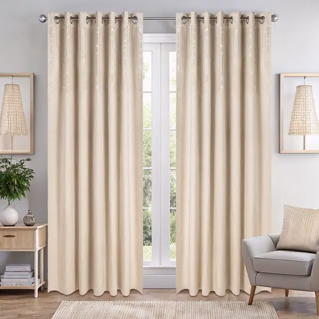 Terrys Cream Velvet Blackout Eyelet Curtains with Thermal Insulation