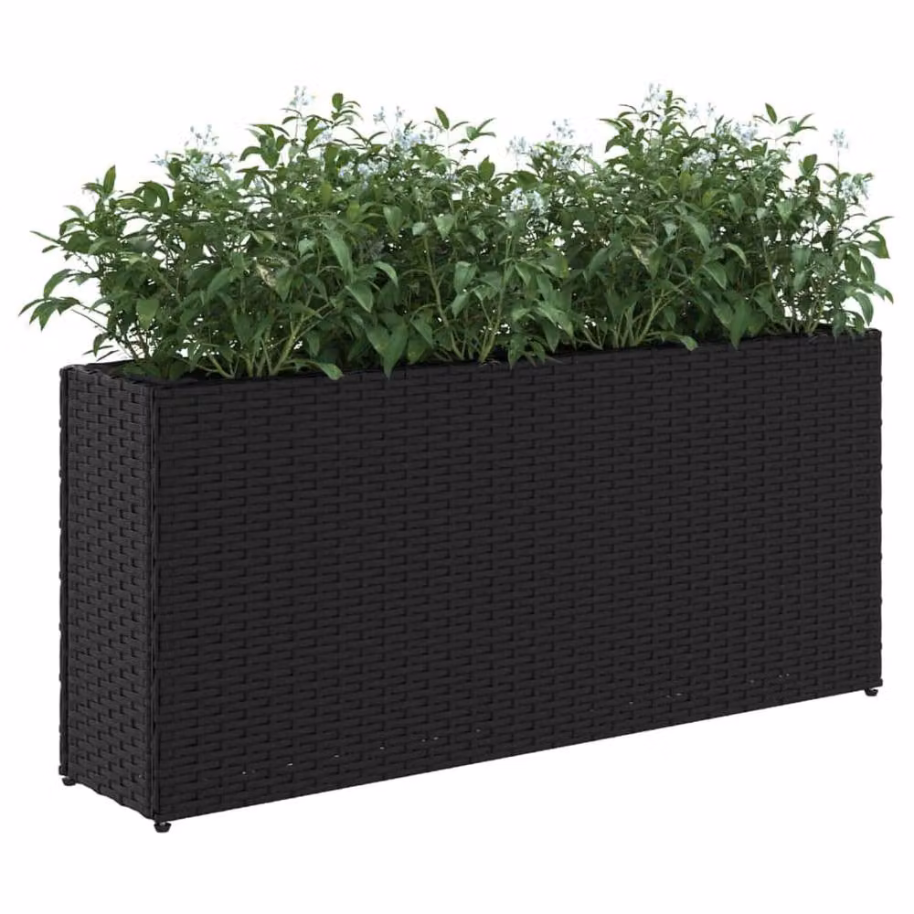 Berkfield Home Garden Planters with 2 Pots, Black Poly Rattan, W/D/H: 90 x 20 x 40 cm – 4