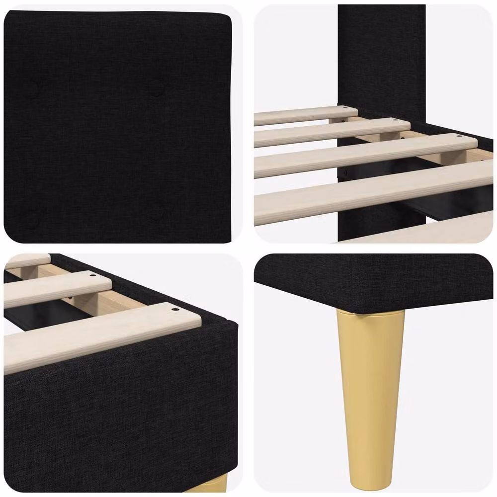 Berkfield Home Modern Upholstered Bed Frame with Headboard in Black Fabric, W/D/H: 180 x 200 x 96 cm – 3