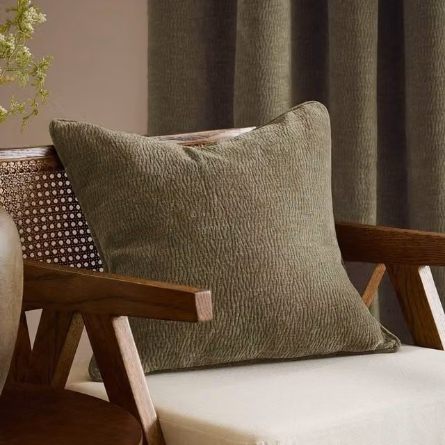 Yard Heath Green Washed Velvet Textured Square Cushion, W/D/H: 50 x 50 x 50 cm