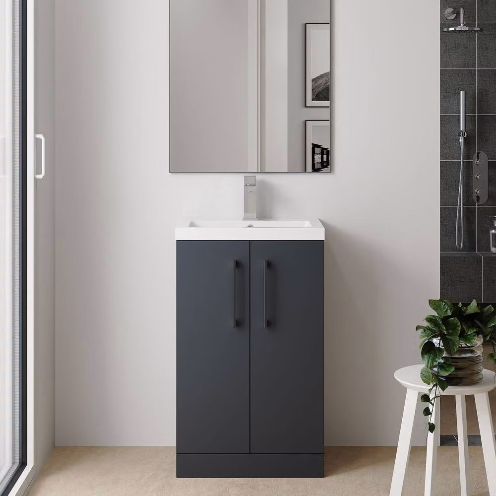 Balterley Freestanding Bathroom Vanity Unit with Basin and Soft Close Doors, Dark Grey and Black, W/D/H: 51 x 36 x 84 cm – 2