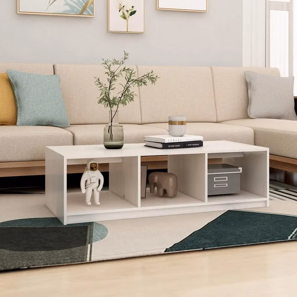 Berkfield Home White Modern Rectangular Coffee Table in Solid Pinewood, W: 110 cm, D: 50 cm, H: 34 cm – 2