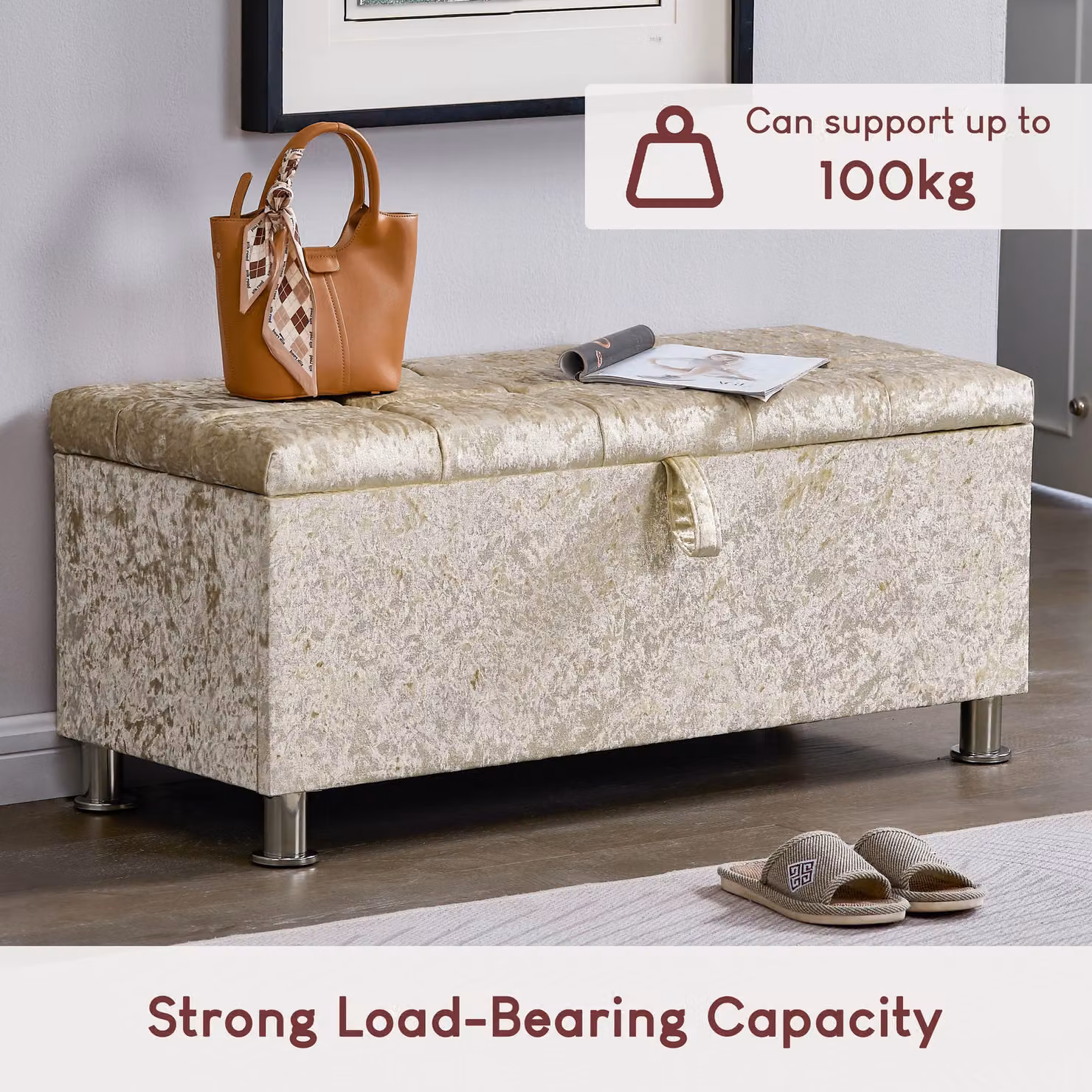 Vida Designs Valencia Storage Ottoman in Beige Velvet Fabric – 5