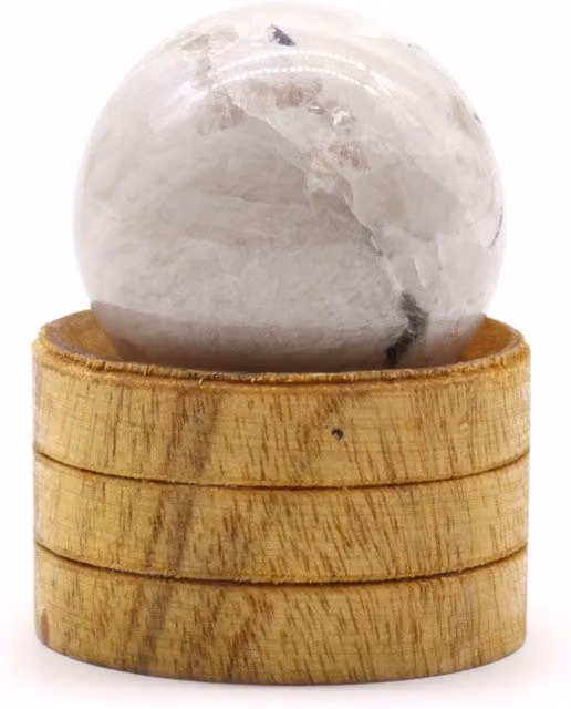 KDMK Brown and White Moonstone Gemstone Sphere with Stand for Tabletop Meditation