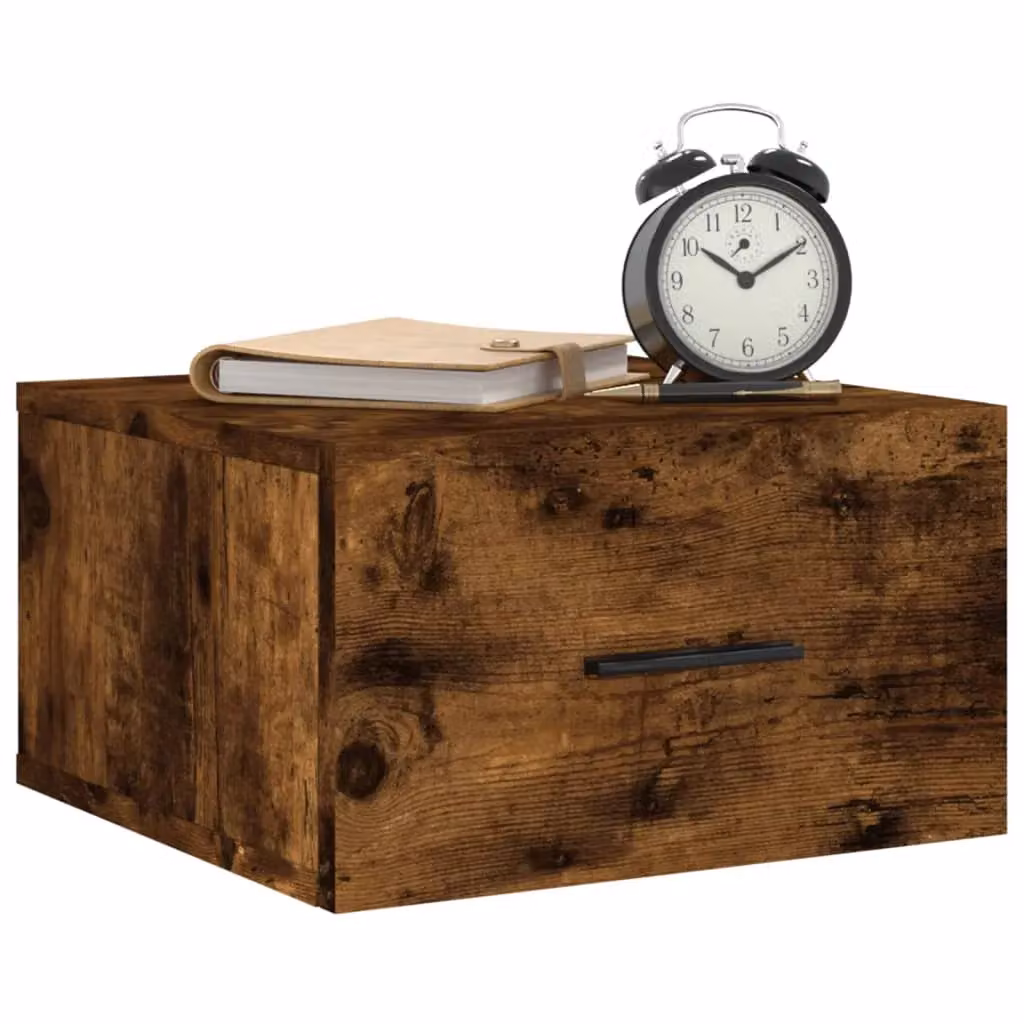 Berkfield Home Set of 2 Wall-mounted Bedside Cabinets in Smoked Oak Brown, W/D/H: 35 x 35 x 20 cm – 2