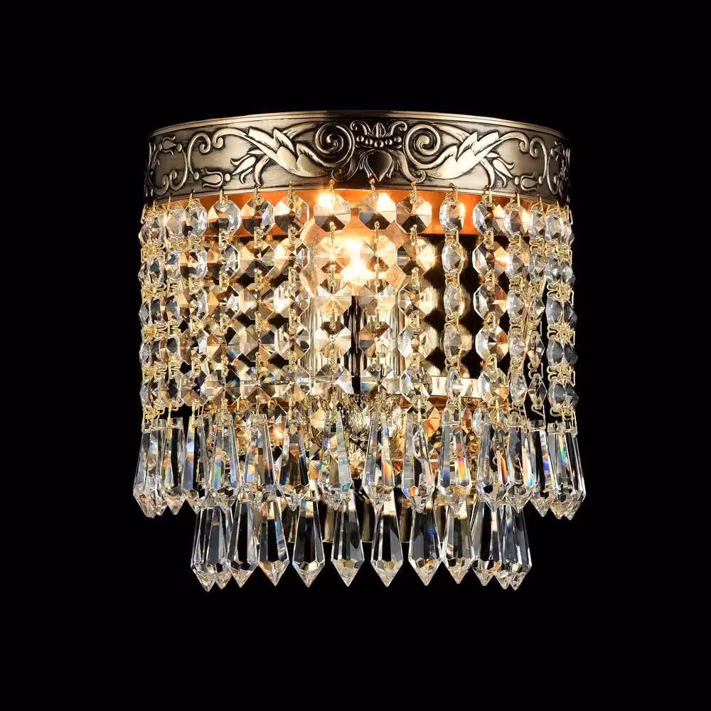 Netlighting Palace Antique Gold and Crystal Flush Wall Lamp with E27 Socket – 2