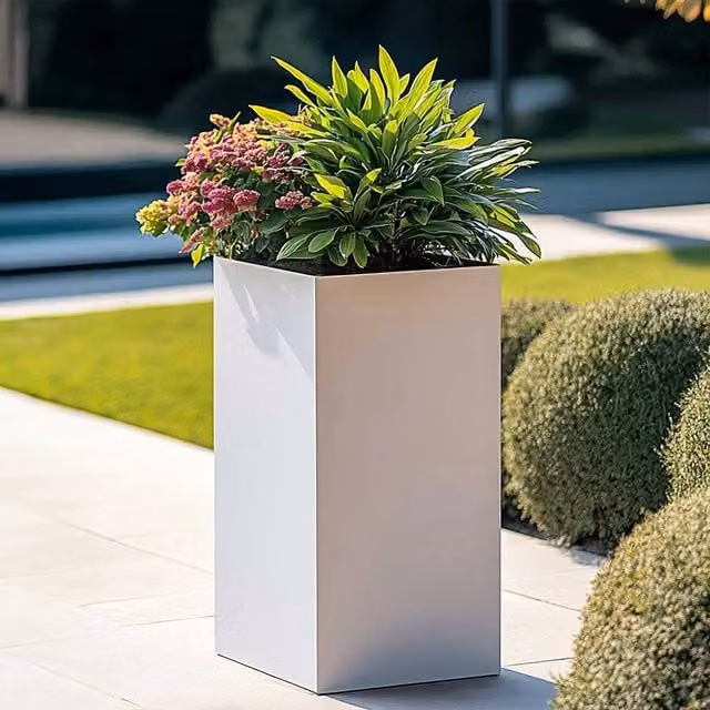 Access Garden Products Matte White Tall Square Galvanised Steel Planter, W/D/H: 25 x 25 x 50 cm – 1