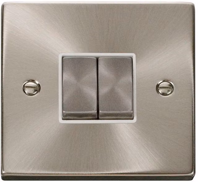 SE HOME Ingot 2 Gang 2 Way Light Switch, Satin Brushed Chrome and White