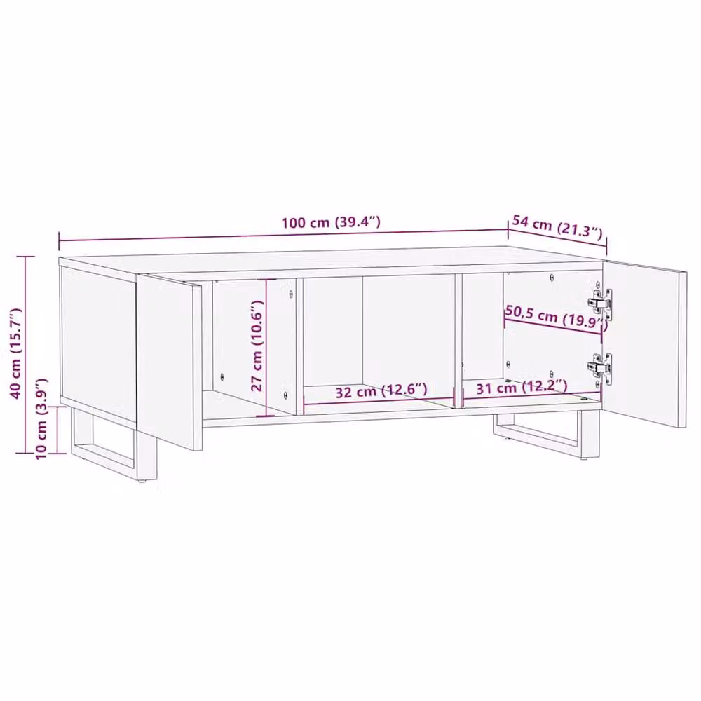 Berkfield Home Black Mango Wood Coffee Table W/D/H: 100 x 54 x 40 cm – 5