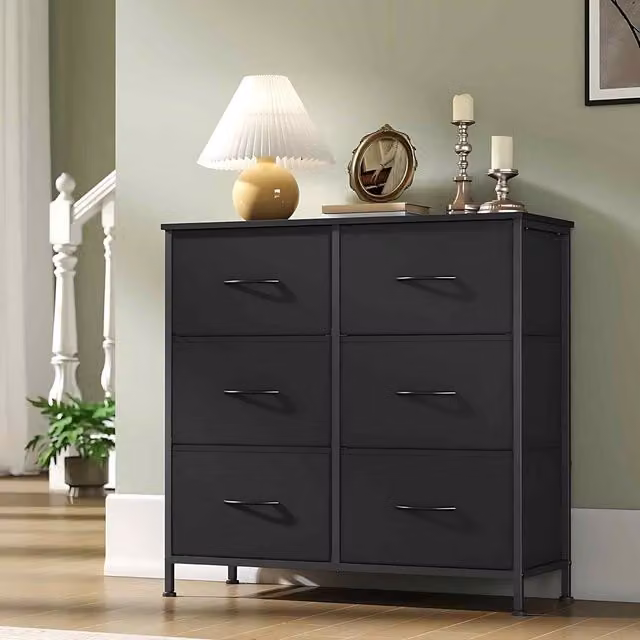 The Bazaarist 6 Drawer Fabric Chest of Drawers in Black