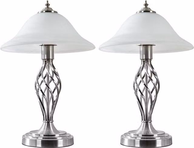 ValueLights Memphis Glass Shade Twist Table Lamps, Set of 2, Chrome