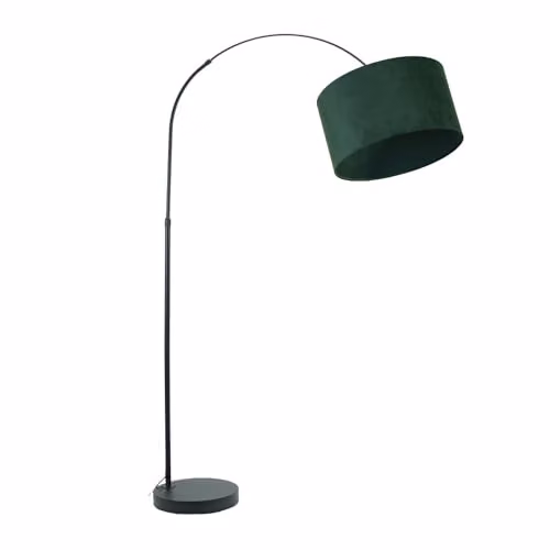 ValueLights Louis Black Metal Arched Floor Lamp with Green Fabric Drum Shade – 1