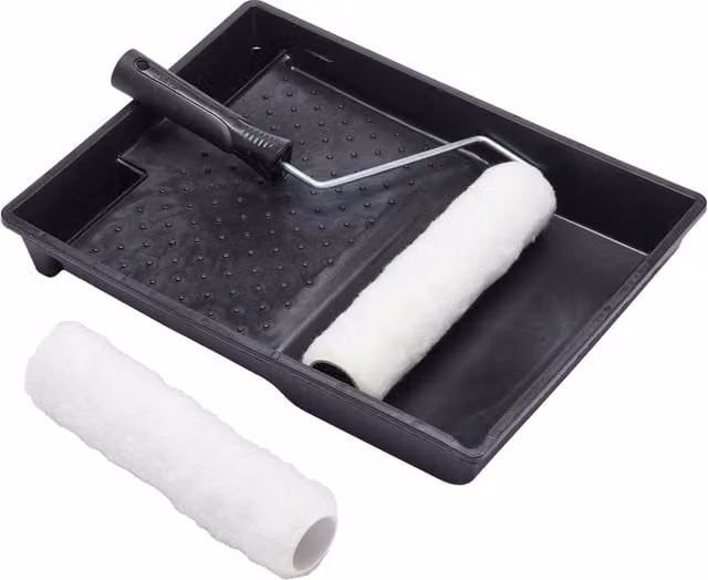 Harris Essentials Paint Roller Set with Frame, Sleeve and Tray in Black