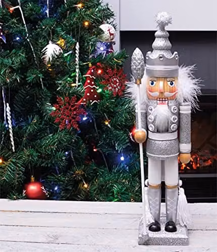 St Helens Home & Garden Nutcracker with Staff Christmas Tabletop Decoration, Multicolour, Height: 40 cm