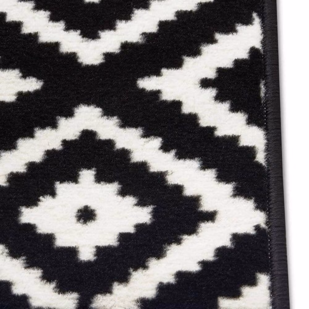 THE RUGS Modern Striped Velours Low Pile Area Rug in Black, W: 80 cm, L: 300 cm – 1