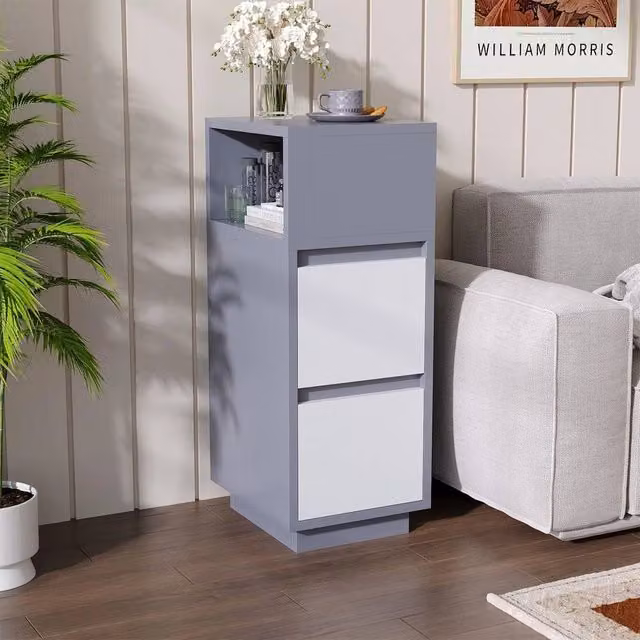KORVIXA Modern Narrow Bedside Table in Grey and White