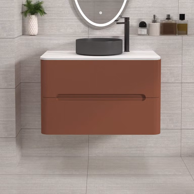 Royal Bathrooms Venice 800mm Terracotta Clay Wall Hung Vanity Unit with 2 Drawers and Art Round Basin