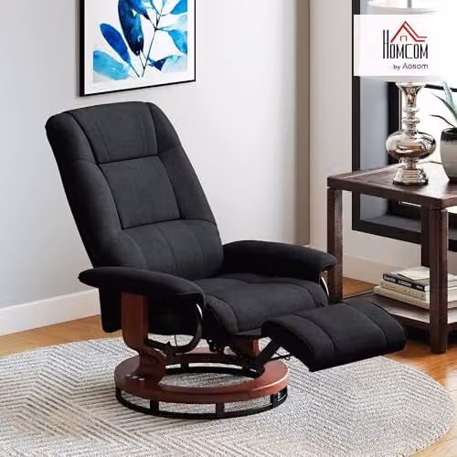 HOMCOM 360 Degree Swivel Manual Recliner Chair with Footstool and Armrests, Black Fabric – 2