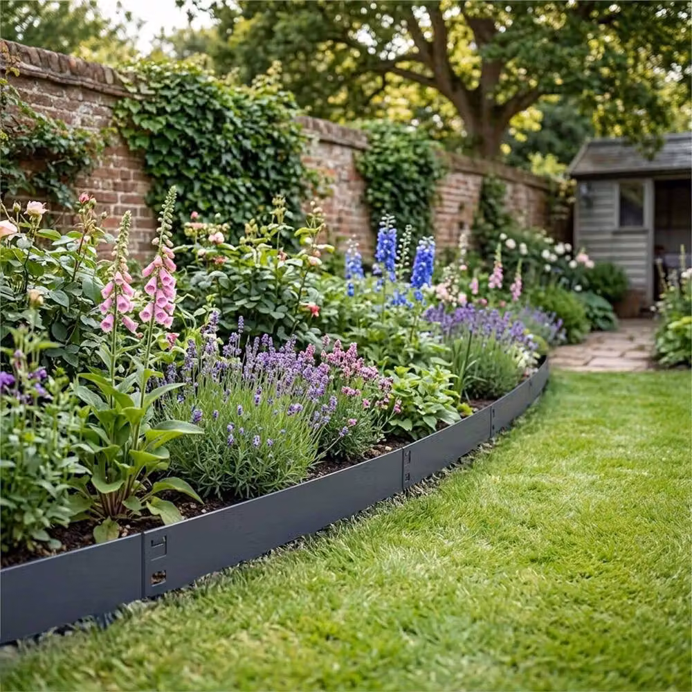 Nicoman 10 Pack Grey Metal Garden Lawn and Border Edging, W: 100 cm, H: 20 cm – 6