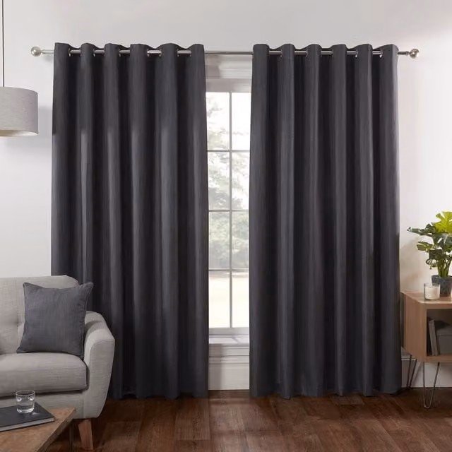 Divante Grey Anthracite Blackout Eyelet Curtains, Width: 168 cm