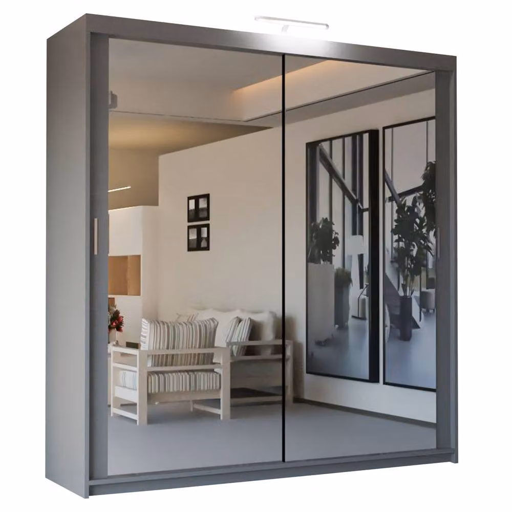 Sliding Wardrobes 4U Modern Grey Mirror Sliding Wardrobe with Integrated LED Lighting W: 150 cm, H: 217 cm – 2