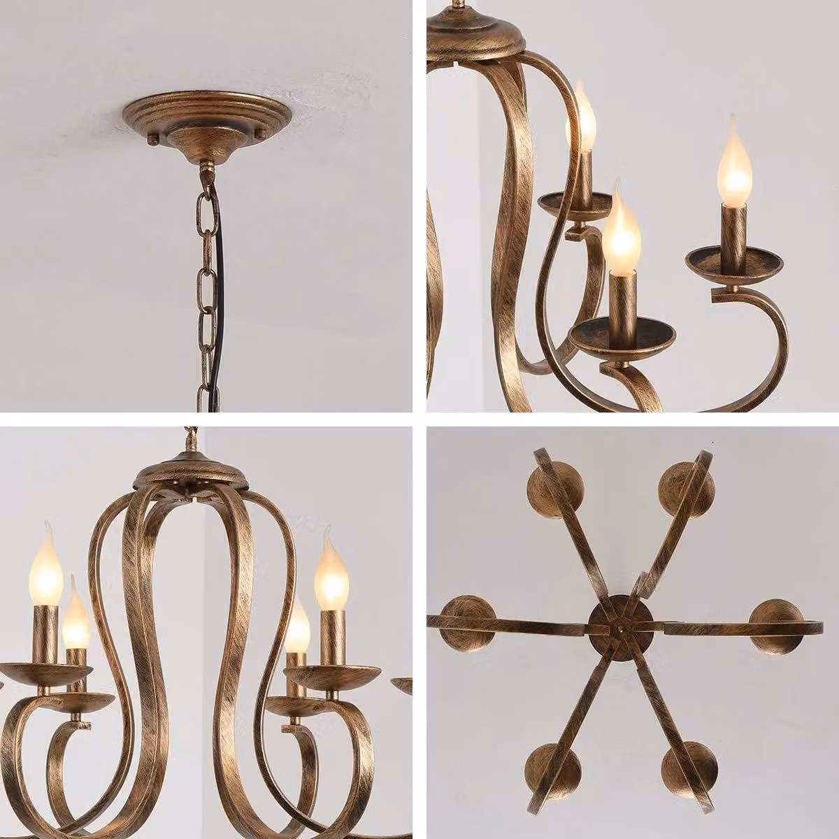 Garwarm 6-Light Retro Iron Pendant Chandelier in Bronze and Gold with Adjustable Height – 2
