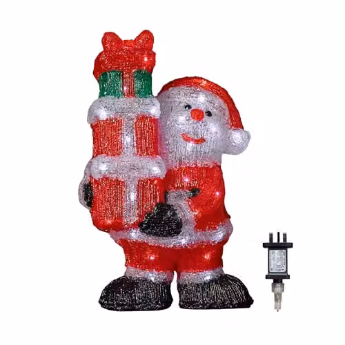 Samuel ALEXANDER Light up Acrylic Christmas Santa with 3 Gifts and 40 White LEDs, Red, Multicolour and White, Height: 41 cm, Width: 13 cm, Depth: 13 cm – 3