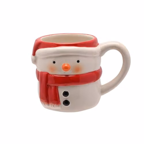 Widdop and Co Ceramic Snowman Mug in White, Red and Pink