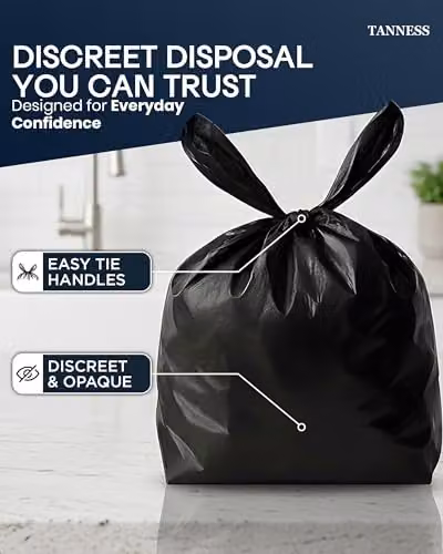 Tanness Black Adult Nappy Bags, 100 Pack Disposable Sacks with Tie Handles – 2