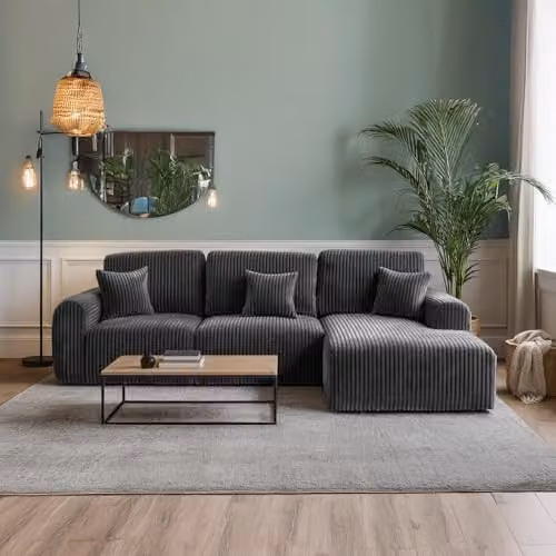 Furnishings For Less UK Vinci 4 Seater L Shaped Corner Sofa in Grey Jumbo Cord, Right Hand Facing, W/D/H: 290 x 175 x 90 cm – 2