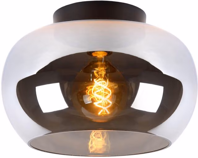 Lucide Judi Modern Round Flush Ceiling Light in Smoke Grey and Black with Glass