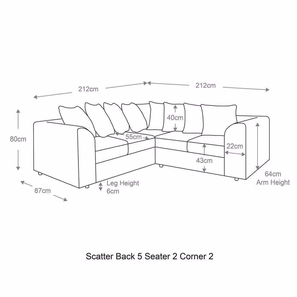 Furnishings For Less UK Monaco 5 Seater L-Shaped Chenille Fabric Sofa in Light Grey with Scatter Cushions – 2