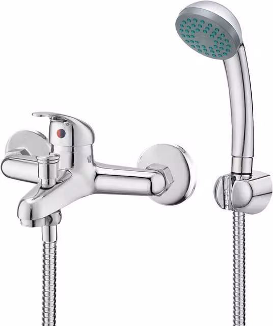 BATHWEST Wall Mounted Bathroom Shower Mixer Tap with Shower Set in Metallic Silver