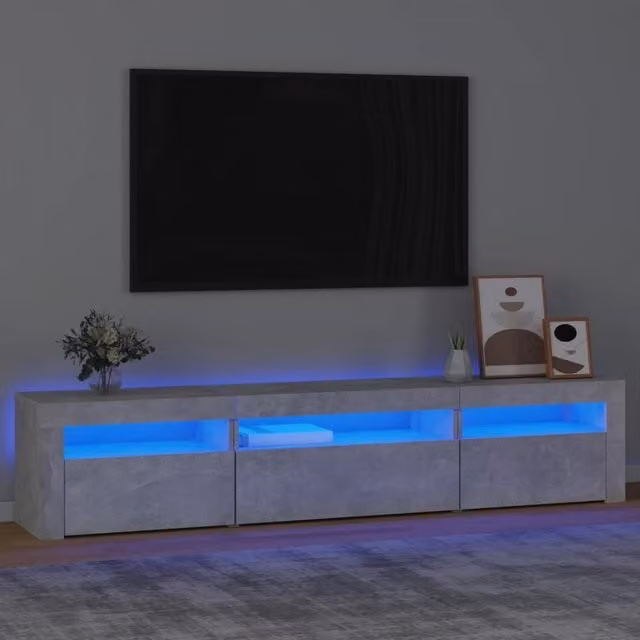 Berkfield Home Modern TV Cabinet with LED Lights in Concrete Grey, W: 195 cm, D: 40 cm, H: 40 cm