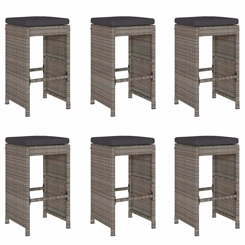 Berkfield Home Set of 6 Grey Poly Rattan Garden Bar Stools with Cushions – 1