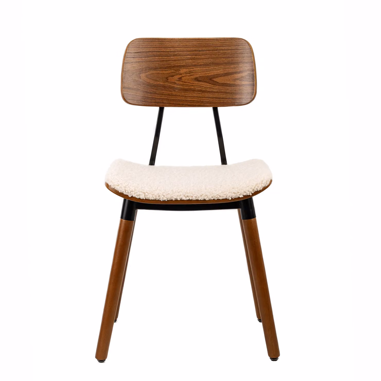 Nordlys Set of 2 Scandinavian Style Wooden Dining Chairs in White Bouclé Fabric and Brown Wood – 5