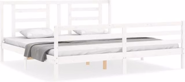 Berkfield Home Super King Size Solid Pine Wood Bed Frame with Headboard in White