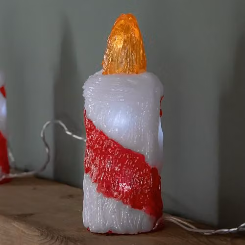 Samuel Alexander Set of 5 Red Striped Battery Operated Christmas Pillar Candle Ornaments with 30 Cool White LEDs, Height: 15 cm – 2