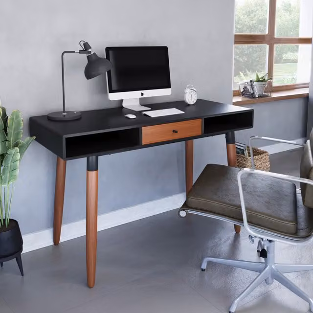 Flair Edelweiss Retro Writing Desk in Black and Walnut Wood