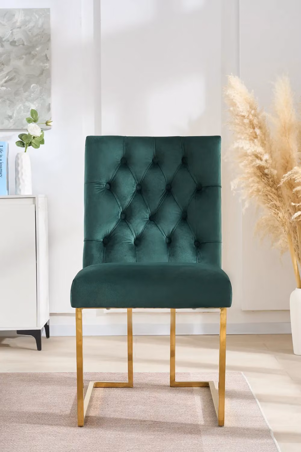 Life Interiors Set of 2 Siena Luxury Tufted Velvet Dining Chairs with Gold Frame in Green – 2